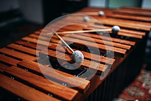 Xylophone closeup, wooden percussion instrument