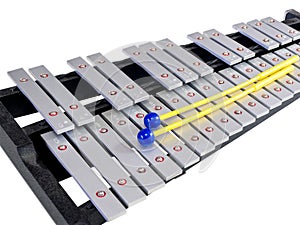 Xylophone with mallets on isolated white background