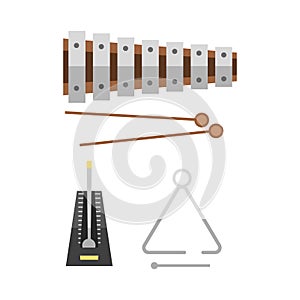 Xylophone and two mallets on hite background musical sound percussion instrument and fun rhythm melody object creative