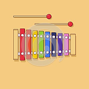 Xylophone Vector Illustration. Colorful Wooden Toys. Music Instrument Vector. Flat Cartoon Style Suitable for Web Landing Page,