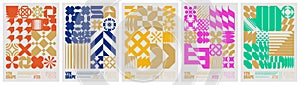 Y2K shape abstract geometric composition in brutalism style, vector minimalistic Posters with silhouette basic figures, Retro