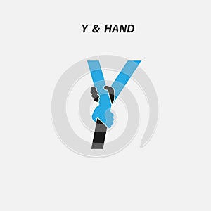 Y - Letter abstract icon & hands logo design vector template.Italic style.Business offer,Partnership,Hope,Help,Support,Teamwork s