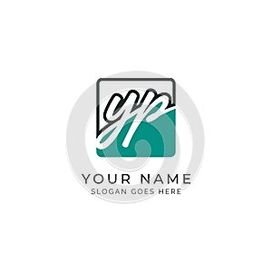 Y, P, YP Initial letter handwritten, Alphabet YP signature Icon in square shape