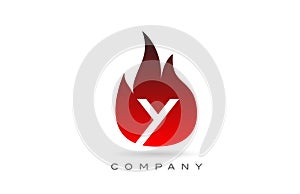 Y red fire flames alphabet letter logo design. Creative icon template for business and company