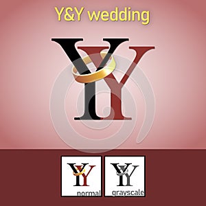 Y and Y Letter With Wedding Ring Logo. - Vector