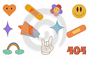 Y2k.2000s.Retro y2k style.Cartoon style. Vector set of design elements.