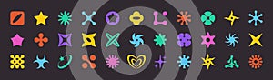 Y2K Icon Set. Abstract Vector Geometric Shapes and Forms. Retro Elements: Star, Flower, Romb, Triangle, Circle, Metaball