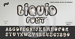 Y2K liquid chrome font with glossy metal effect, perfect for enhancing your web and print projects. 3D alphabet