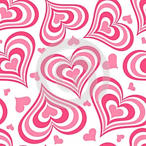 Y2k seamless pattern with hearts. Retro abstract groovy background. Pink funky vector wallpaper for Valentine day. Girly