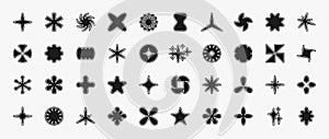 Y2K star shapes collections. Retro star and starburst icons and symbols. Different abstract bold modern shapes. Design elements