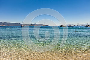 Yacht at anchor in a beautiful bay near Bodrum, Turkey