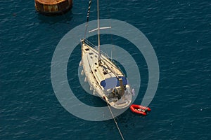 A yacht at anchor in Santorini