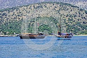 Yacht anchored in Kekova, Turkey photo