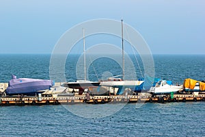 Yacht ashore in a boatyard