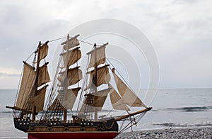 Yacht. Beautiful Ship on the Sea Background. Travel and Adventure concept. Old Ship