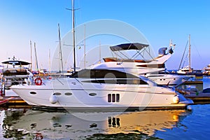 Yacht on the berth in Black sea in the morning, Odesa, Ukraine