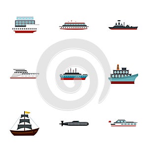 Yacht and boat icons set, flat style