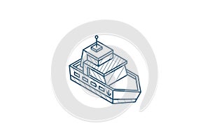 Yacht boat isometric icon. 3d line art technical drawing. Editable stroke vector