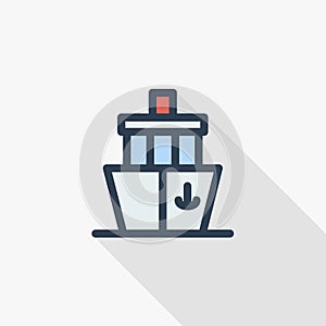 Yacht boat thin line flat color icon. Linear vector symbol. Colorful long shadow design. photo