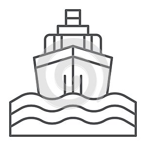 Yacht boat trip thin line icon, journey and cruise, ship sign, vector graphics, a linear pattern on a white background.