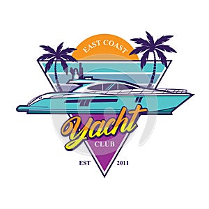 Yacht boat vector illustration in retro pop color design