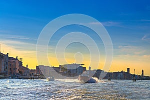 Yacht boats racing sailing on water of Venetian lagoon