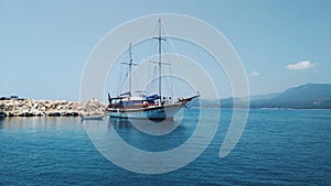Yacht and calm blue sea off the coast of Turkey.