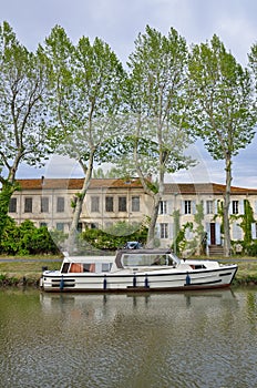 Yacht in the canal de Jonction at Salleles d`Aude