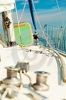 Yacht capstan on sailing boat during cruise