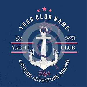 Yacht club badge. Vector. Concept for yachting shirt, print, stamp or tee. Vintage typography design with black sea