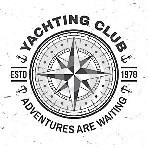 Yacht club badge. Vector. Concept for yachting shirt, print, stamp or tee. Vintage typography design with marine wind