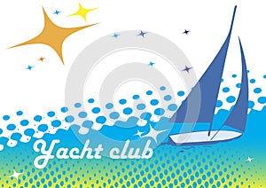 Yacht club banner.Blue background.Abstract sea motive