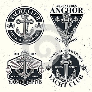 Yacht club set of vector emblems, labels, badges or logos in monochrome vintage style isolated on light background