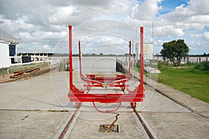 Yacht crane on rails at dry dock