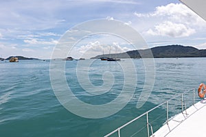 yacht cruise sunny day at ao chalong Phuket, Thailand