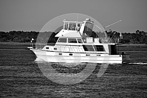 Yacht cruising on the river background