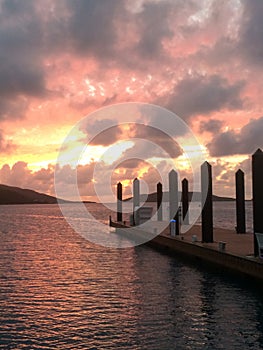 Yacht dock at sunset British Virgin islands