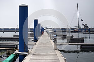 Yacht docked seaside pier