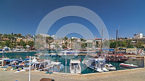 Yacht harbor and houses in Old town timelapse hyperlapse Antalya, Turkey.