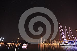 : Yacht harbor at night