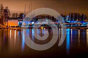 Yacht harbor at night