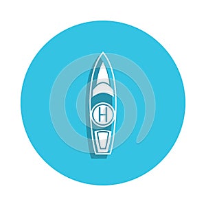 yacht with helipad icon in badge style. One of Ships collection icon can be used for UI, UX