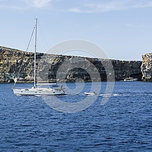 Yacht at the island Comino