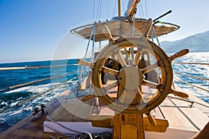 Yacht journey, steering wheel