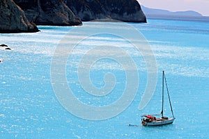 Yacht by lefkada s coastline.