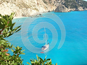 Yacht by lefkada's coastline