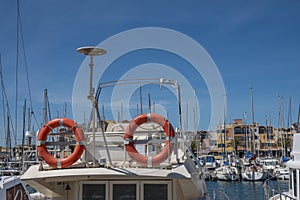 Yacht with lifebuoys