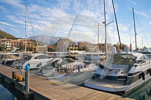 Yacht marina in Adriatic. Montenegro, Tivat city. View of yacht marina of Porto Montenegro