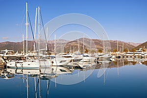 Yacht marina  in Adriatic. View of yacht marina of Porto Montenegro. Montenegro, Tivat city