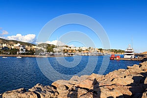 Yacht marina at harbour Puerto Portals in Portals Nous and Mediterranean Sea, Majorca